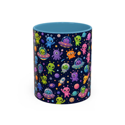 Accent Coffee Mug  (11/15 oz) - Cheerful Cartoon Alien Space