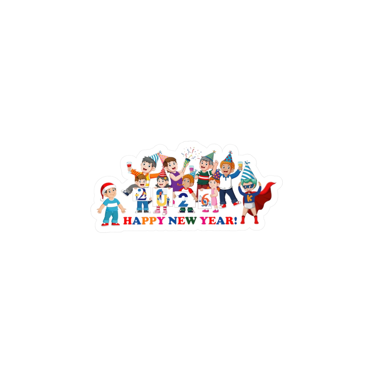 Christmas Kiss-Cut Vinyl Decals – Happy new year from super kiddo - [[{"value":"Wonderwear Kid"}]]
