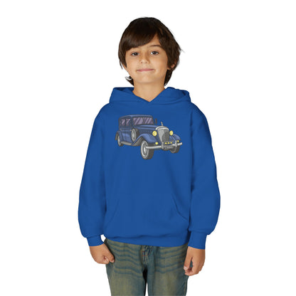 Youth Heavy Blend Hooded Sweatshirt -  vintage retro car Printify