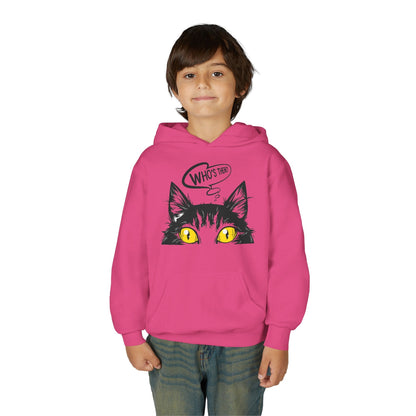 Youth Heavy Blend Hooded Sweatshirt -  Whos there cat Printify