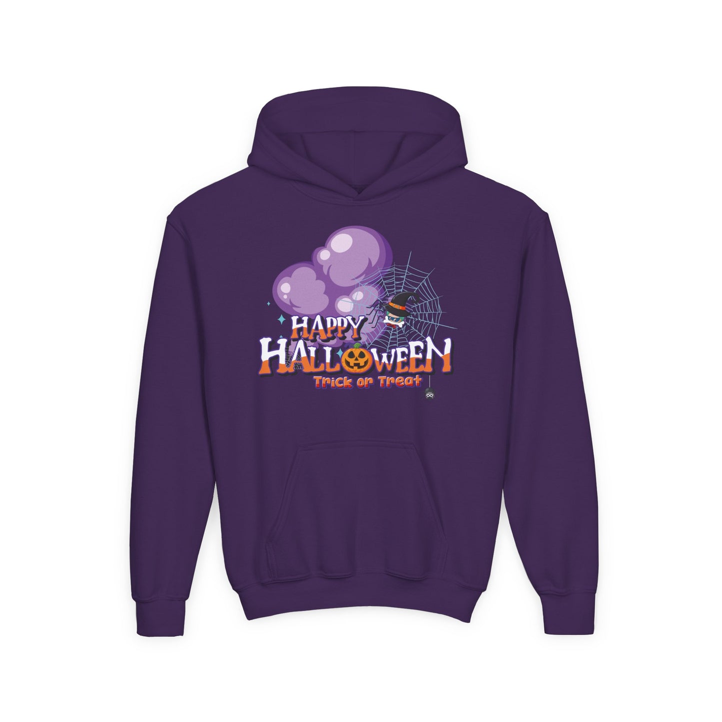 Youth Heavy Blend Hooded Sweatshirt - Happy holloween - spider kiddo