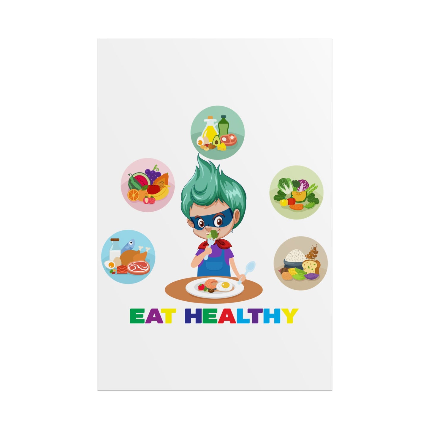 Rolled Posters - Supper kiddo showing healthy food to eat - [[{"value":"Wonderwear Kid"}]]