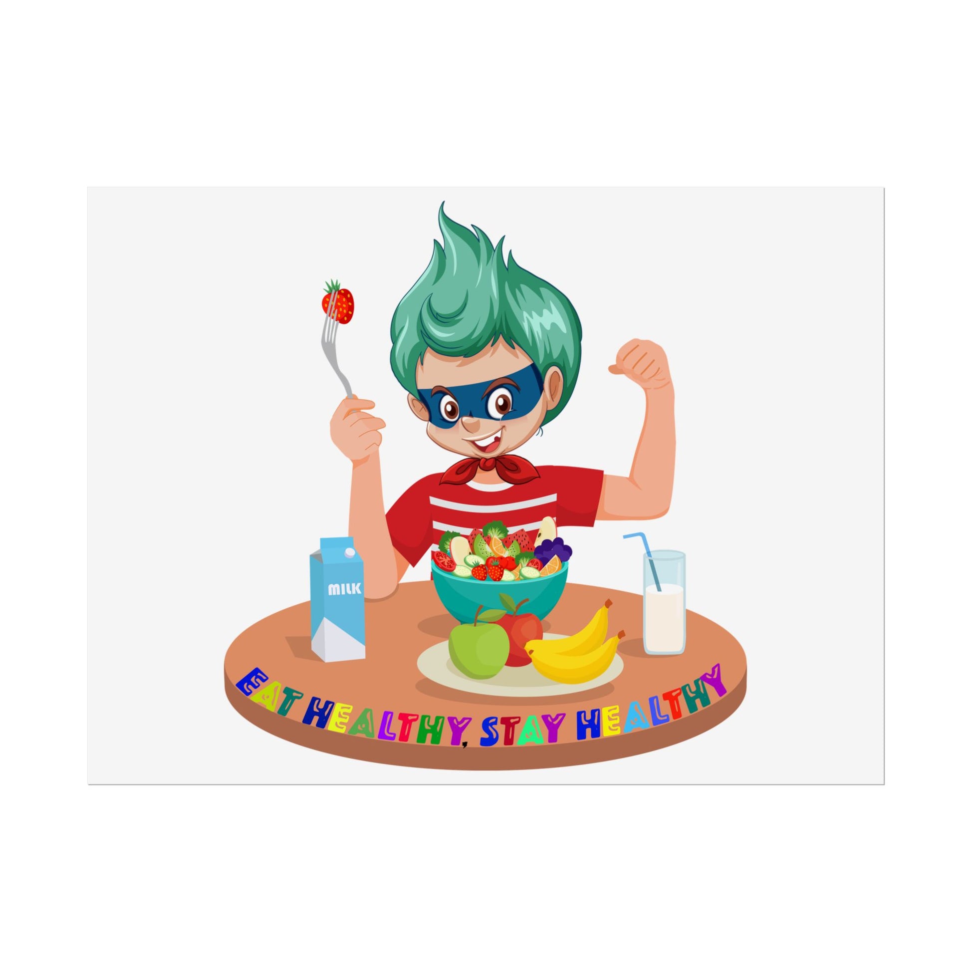 Rolled Posters - super kiddo eating healthy food - [[{"value":"Wonderwear Kid"}]]