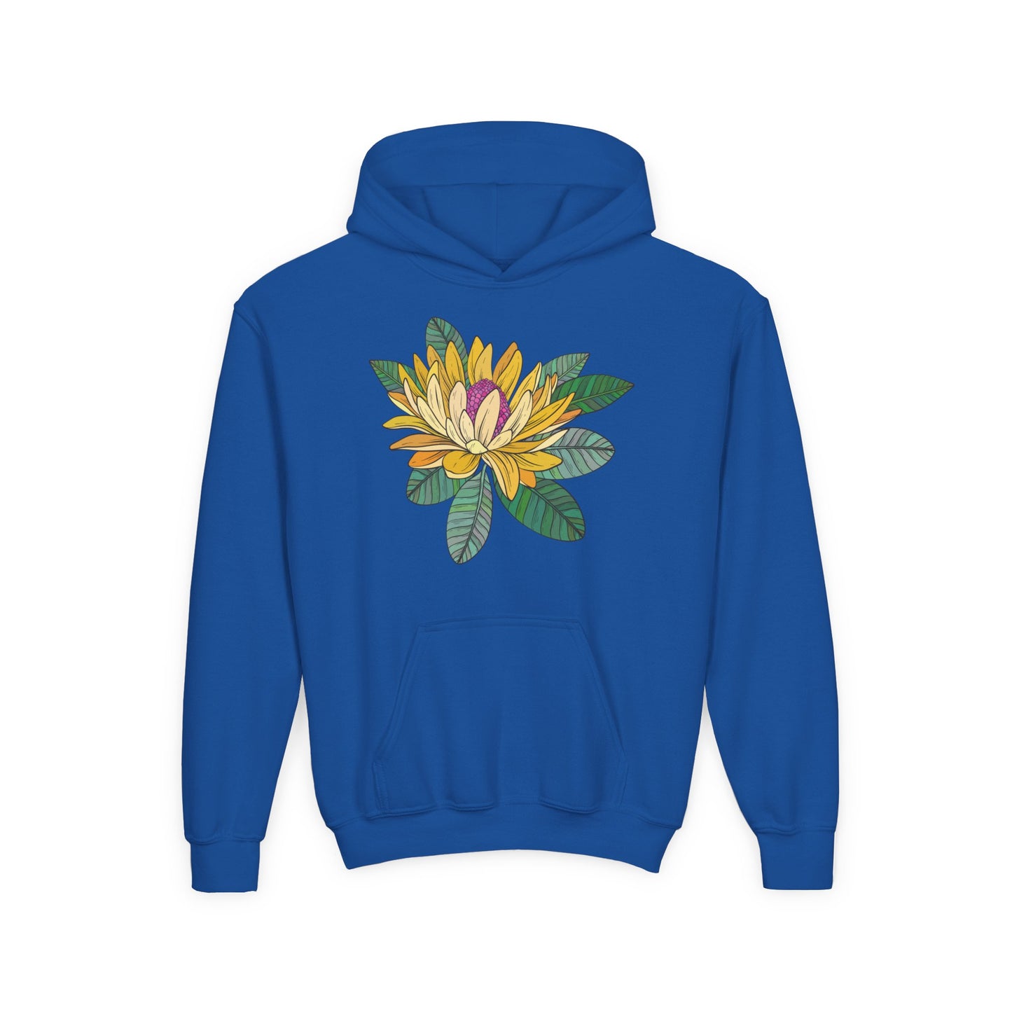 Youth Heavy Blend Hooded Sweatshirt -  Yellow flower