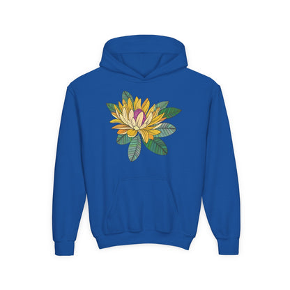 Youth Heavy Blend Hooded Sweatshirt -  Yellow flower Printify