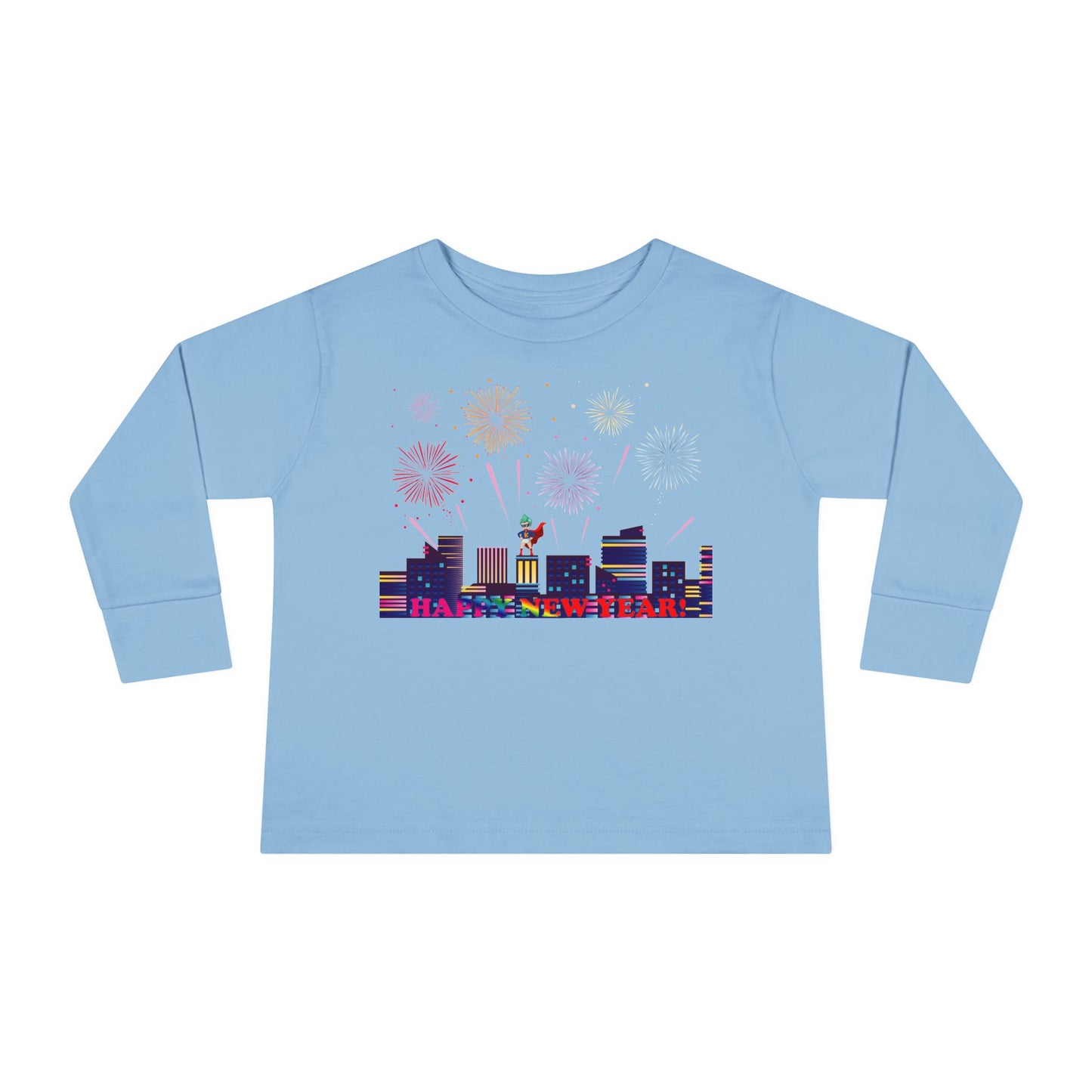 Toddler Long Sleeve Tee - Super kiddo with fireworks with text - [[{"value":"Wonderwear Kid"}]]