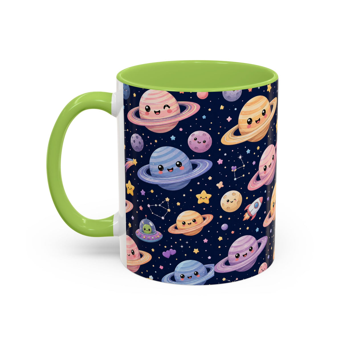 Accent Coffee Mug  (11/15 oz) - Kawaii Saturns in a Starry Space