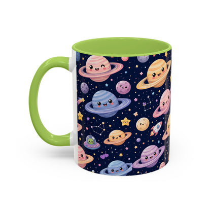 Accent Coffee Mug  (11/15 oz) - Kawaii Saturns in a Starry Space