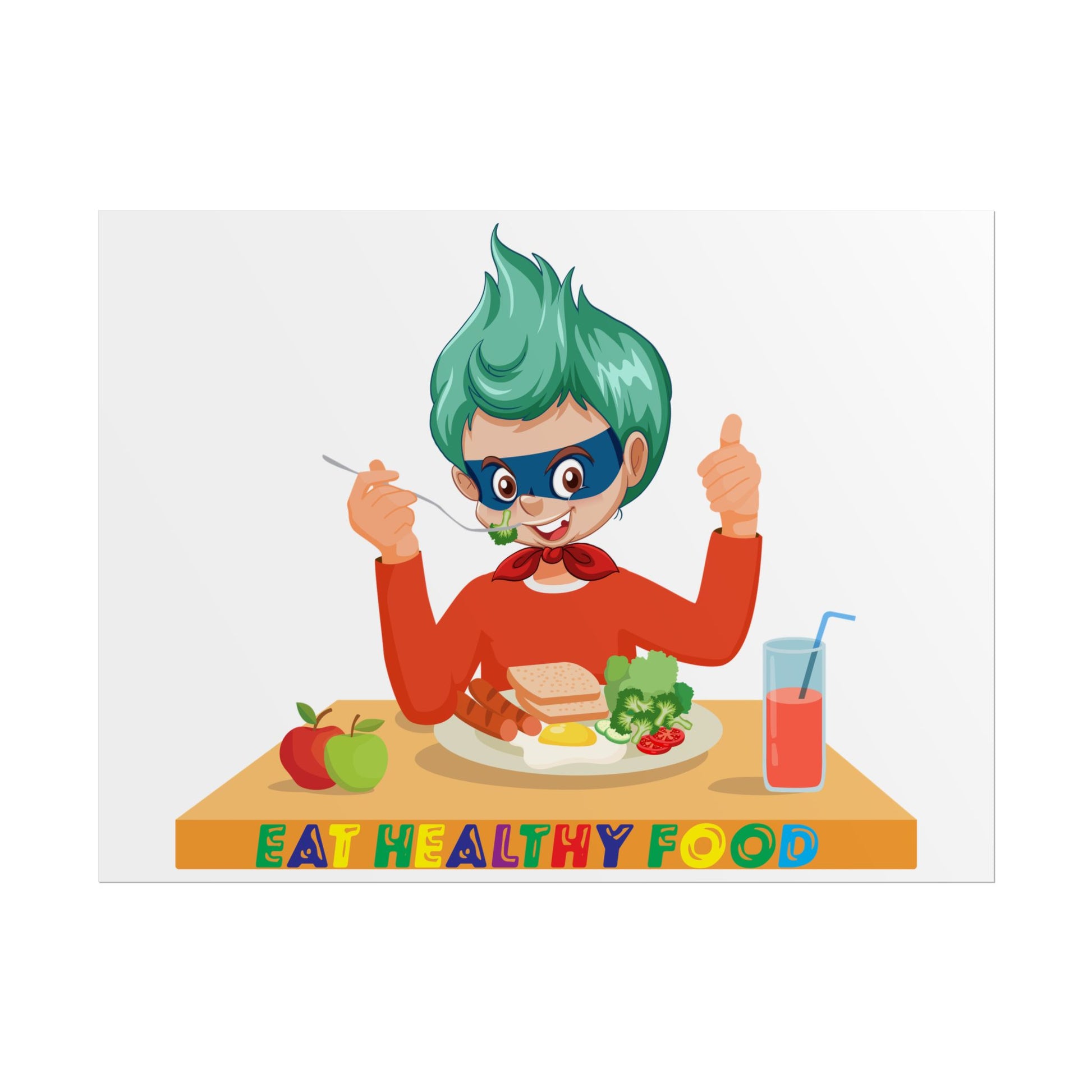 Rolled Posters - Super kiddo eating healthy breafast - [[{"value":"Wonderwear Kid"}]]