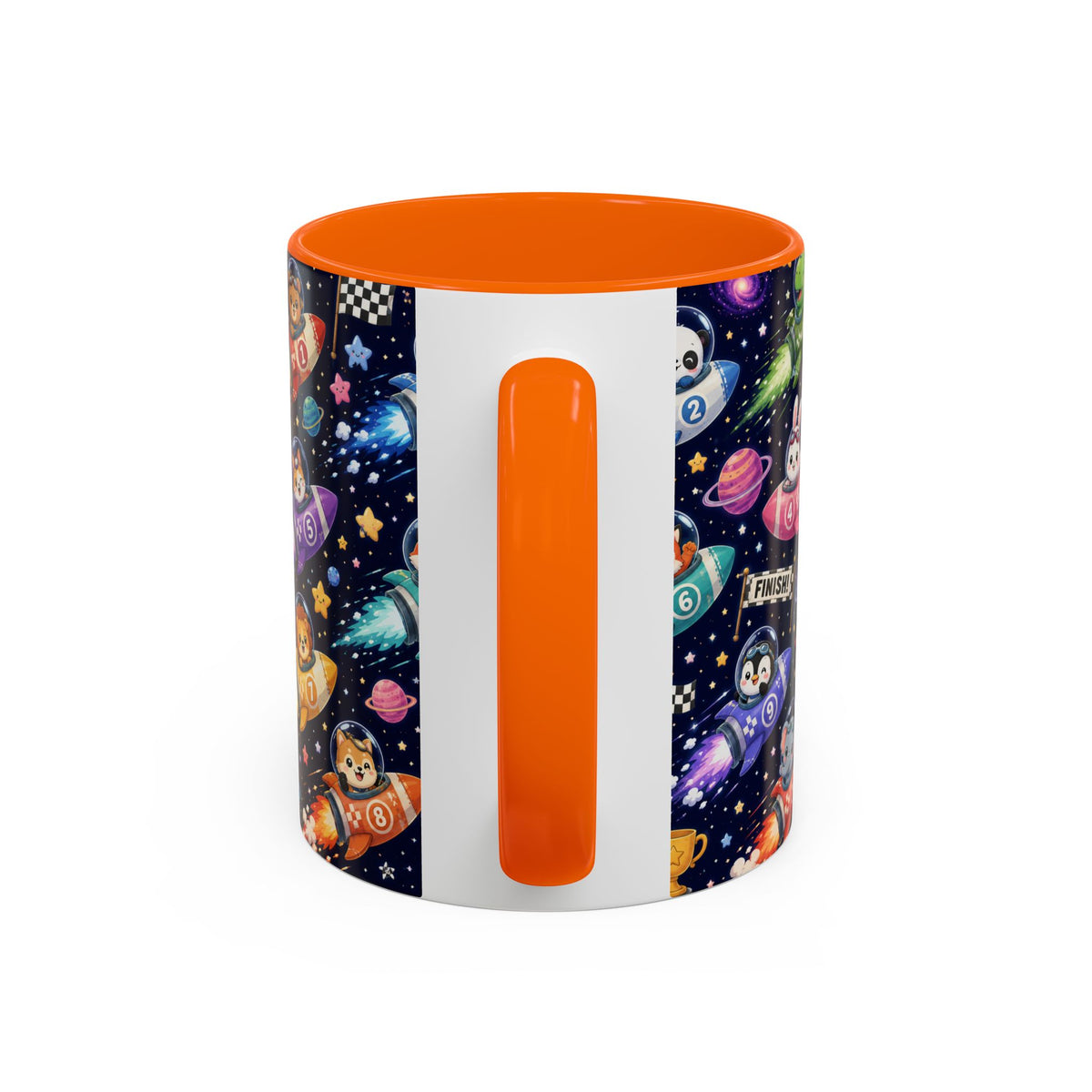 Accent Coffee Mug (11/15 oz) - Kawaii Cosmic Animal Rocket Race