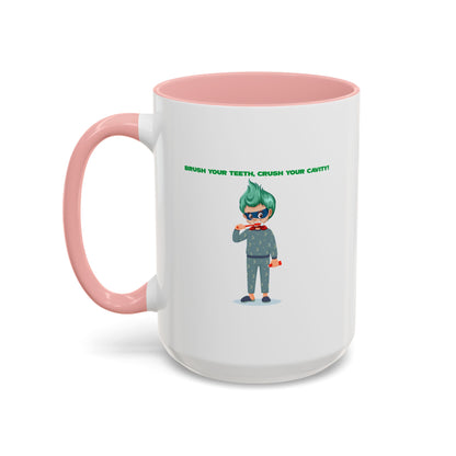 Accent Coffee Mug - Super kiddo brushing teeth - [[{"value":"Wonderwear Kid"}]]