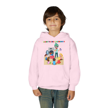 Youth Heavy Blend Hooded Sweatshirt - super kiddo teaching laundry - [[{"value":"Wonderwear Kid"}]]