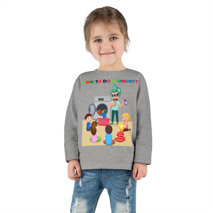 Toddler Long Sleeve Tee - super kiddo teaching laundry - [[{"value":"Wonderwear Kid"}]]