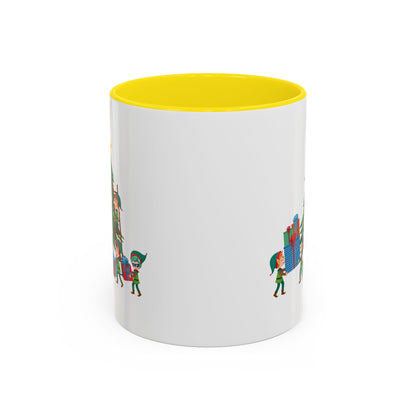 Accent Coffee Mug - Super kiddo putting gifts on christmas tree - [[{"value":"Wonderwear Kid"}]]