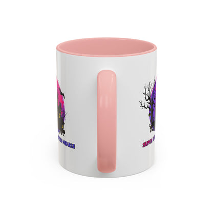 Accent Coffee Mug - Super kiddo flying on hunted house - [[{"value":"Wonderwear Kid"}]]