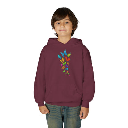 Youth Heavy Blend Hooded Sweatshirt - Group of colorful butterflies Printify