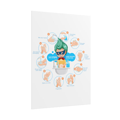 Rolled Posters - Super kiddo hand washing steps - [[{"value":"Wonderwear Kid"}]]