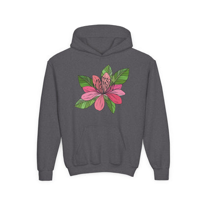 Youth Heavy Blend Hooded Sweatshirt -  Pink flower Printify