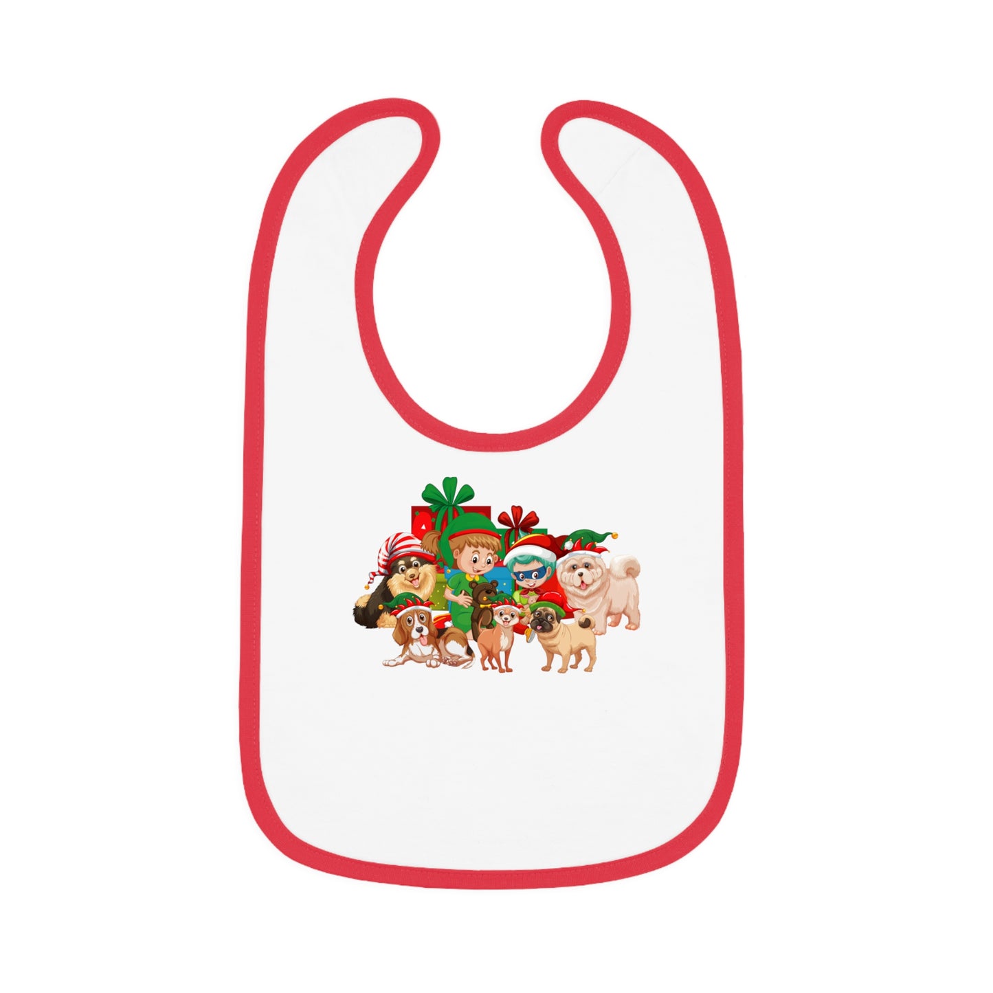 Baby Bib - Christmas with super kiddo pet friends without text