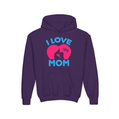 Youth Heavy Blend Hooded Sweatshirt -  i love my mom logo Printify