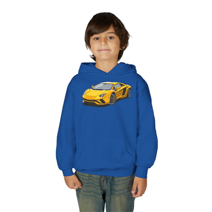 Youth Heavy Blend Hooded Sweatshirt - Yellow super car Printify