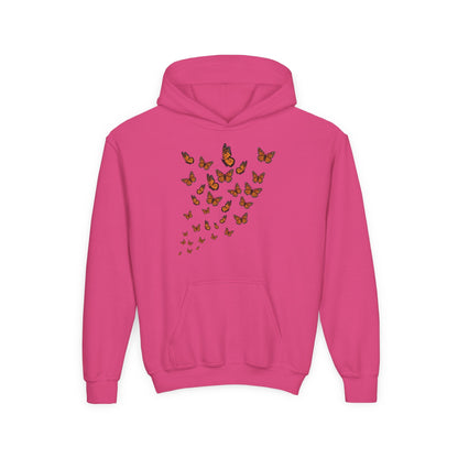 Youth Heavy Blend Hooded Sweatshirt - Group of monarch butterfly Printify