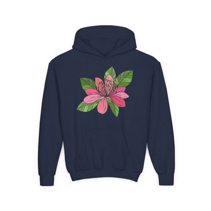 Youth Heavy Blend Hooded Sweatshirt -  Pink flower Printify