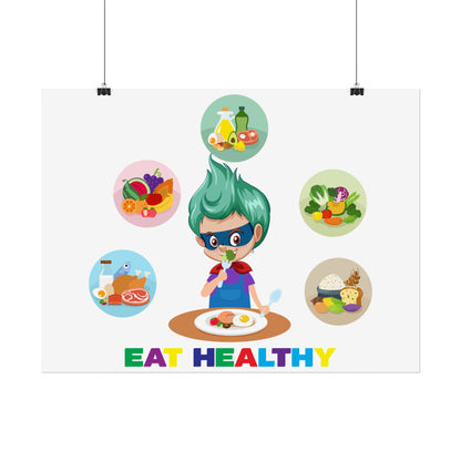 Rolled Posters - Supper kiddo showing healthy food to eat - [[{"value":"Wonderwear Kid"}]]