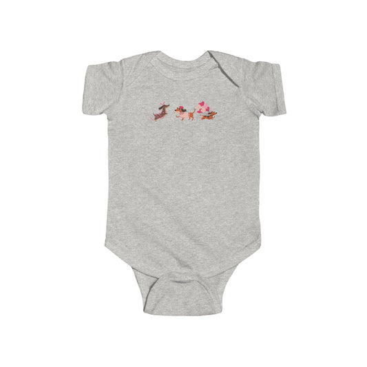 Infant Fine Jersey BodysuitValentines -  Cute Three Dachshund - [[{"value":"Wonderwear Kid"}]]