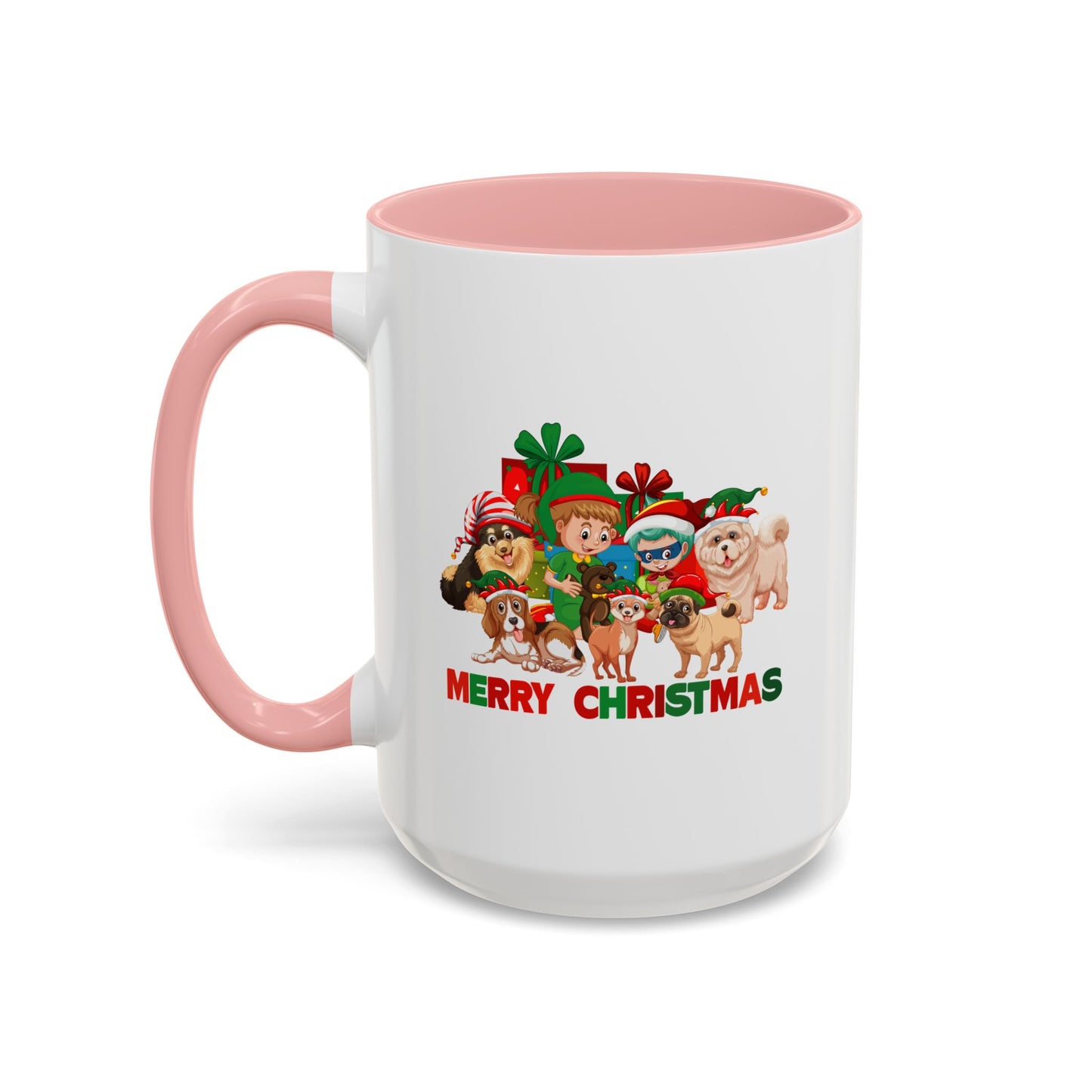 Accent Coffee Mug - Christmas with super kiddo pet friends with text