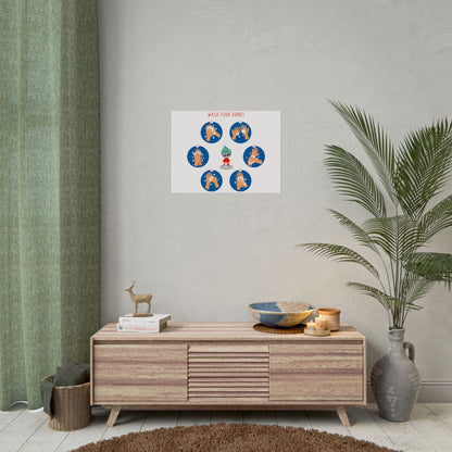 Rolled Posters - Super kiddo teaching how to wash hands - [[{"value":"Wonderwear Kid"}]]