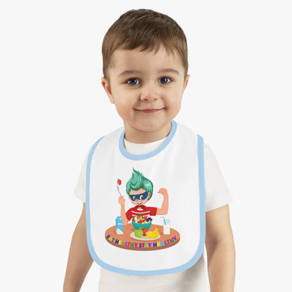 Baby Bib - super kiddo eating healthy food - [[{"value":"Wonderwear Kid"}]]