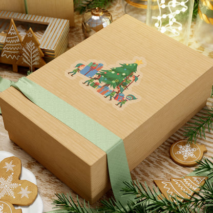 Kiss-Cut Stickers - Super kiddo putting gifts on christmas tree - [[{"value":"Wonderwear Kid"}]]