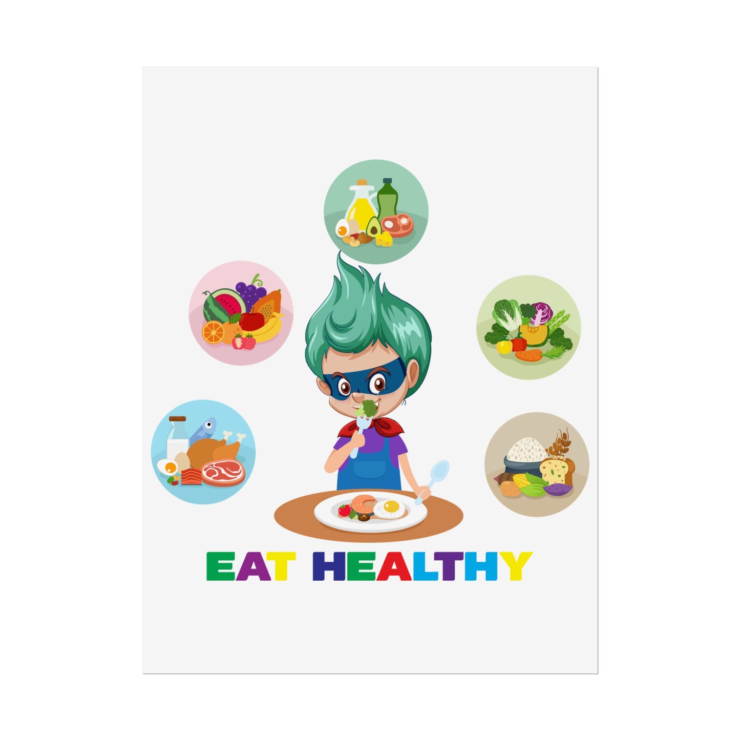 Rolled Posters - Supper kiddo showing healthy food to eat - [[{"value":"Wonderwear Kid"}]]