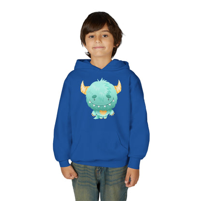 Youth Heavy Blend Hooded Sweatshirt - Cute green baby monster Printify
