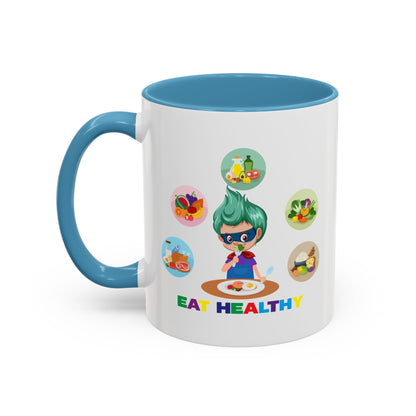 Accent Coffee Mug - Supper kiddo showing healthy food to eat - [[{"value":"Wonderwear Kid"}]]