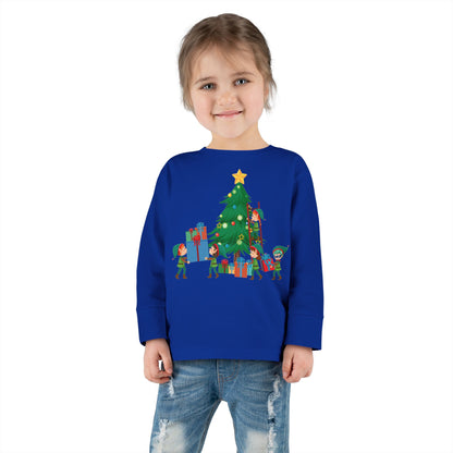 Toddler Long Sleeve Tee - Super kiddo putting gifts on christmas tree - [[{"value":"Wonderwear Kid"}]]