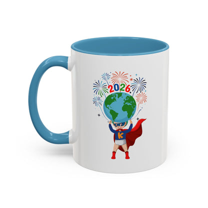 Accent Coffee Mug - Super kiddo holding globe - [[{"value":"Wonderwear Kid"}]]