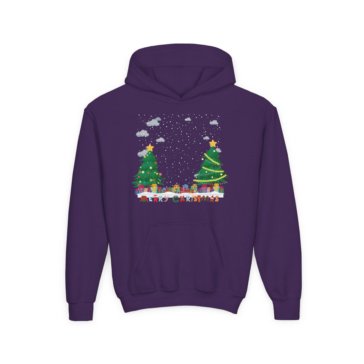 Youth Heavy Blend Hooded Sweatshirt - Christmas and snowing