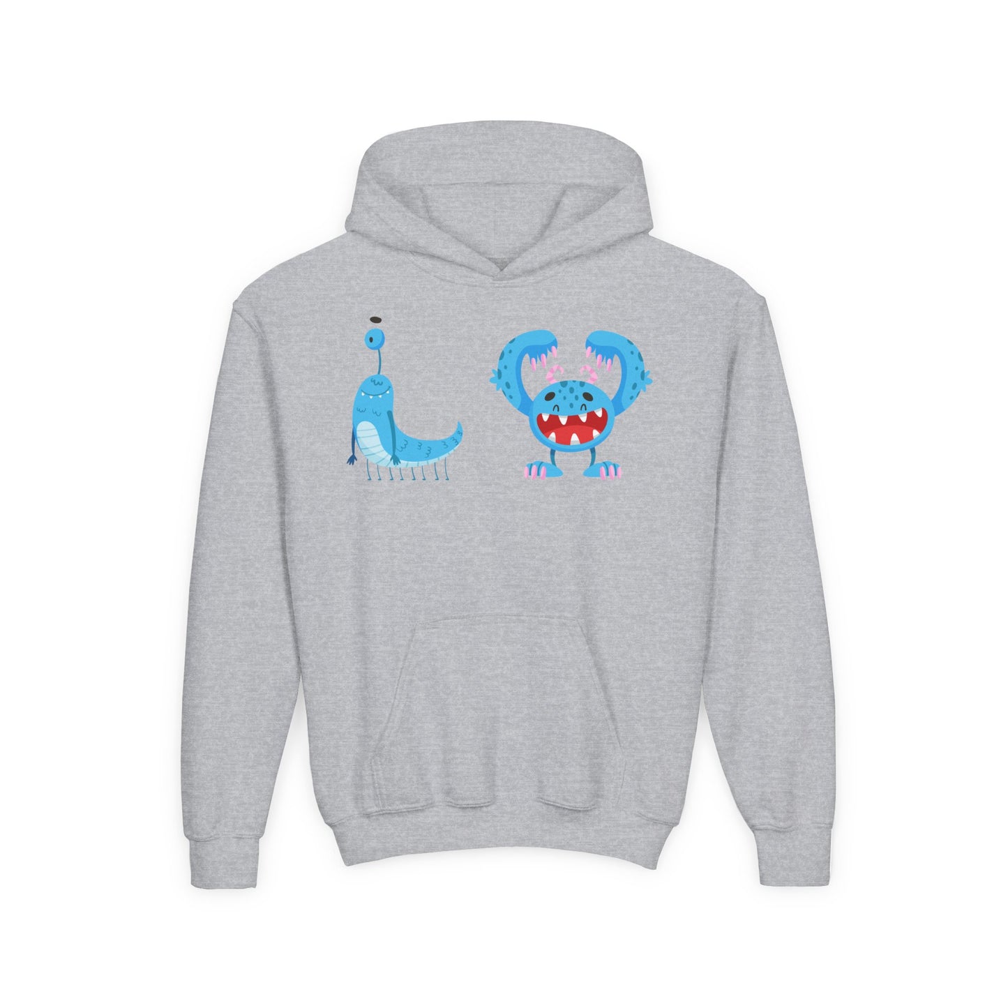 Youth Heavy Blend Hooded Sweatshirt - Happy toothy blue monsters