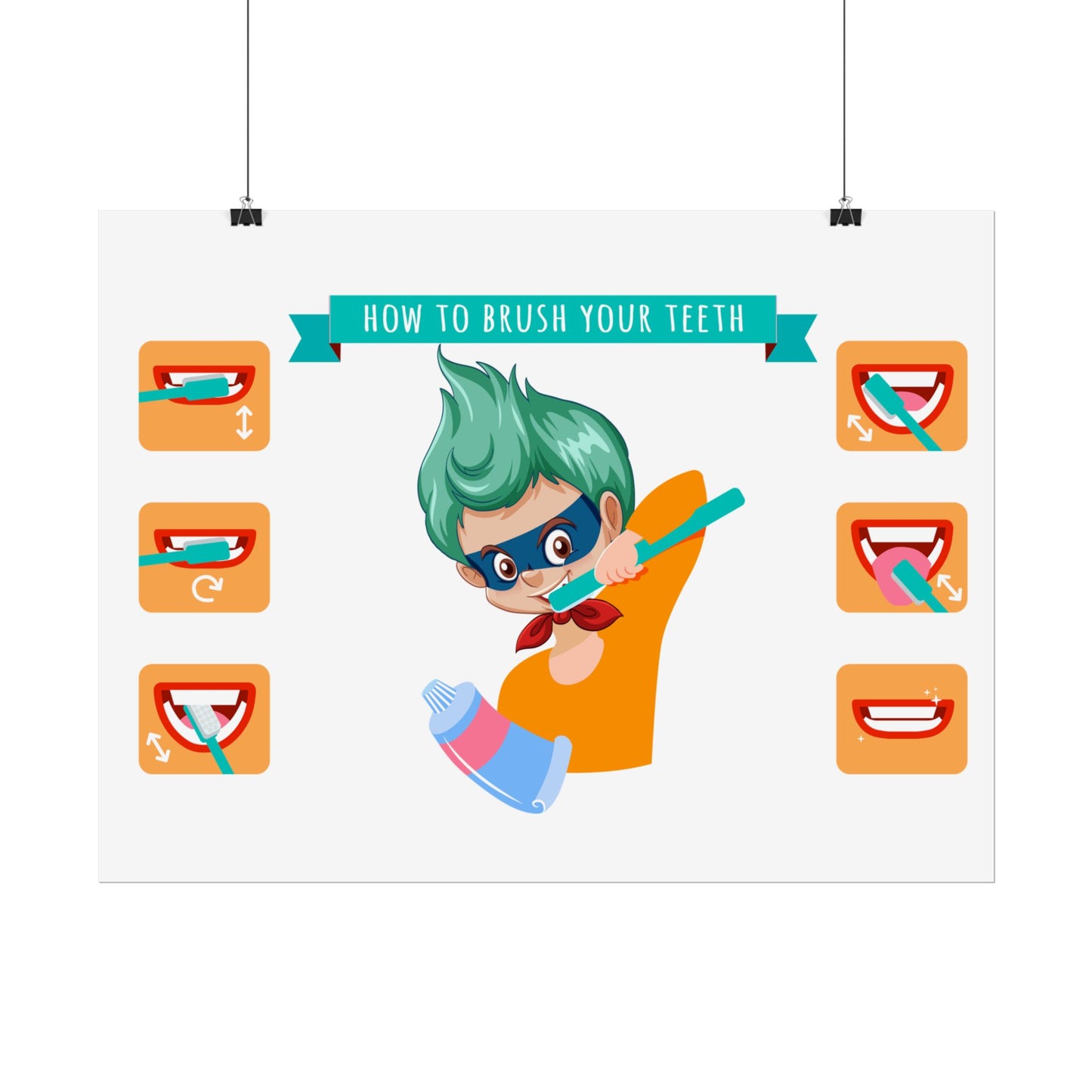 Rolled Posters - Super kiddo how to brush teeth - [[{"value":"Wonderwear Kid"}]]