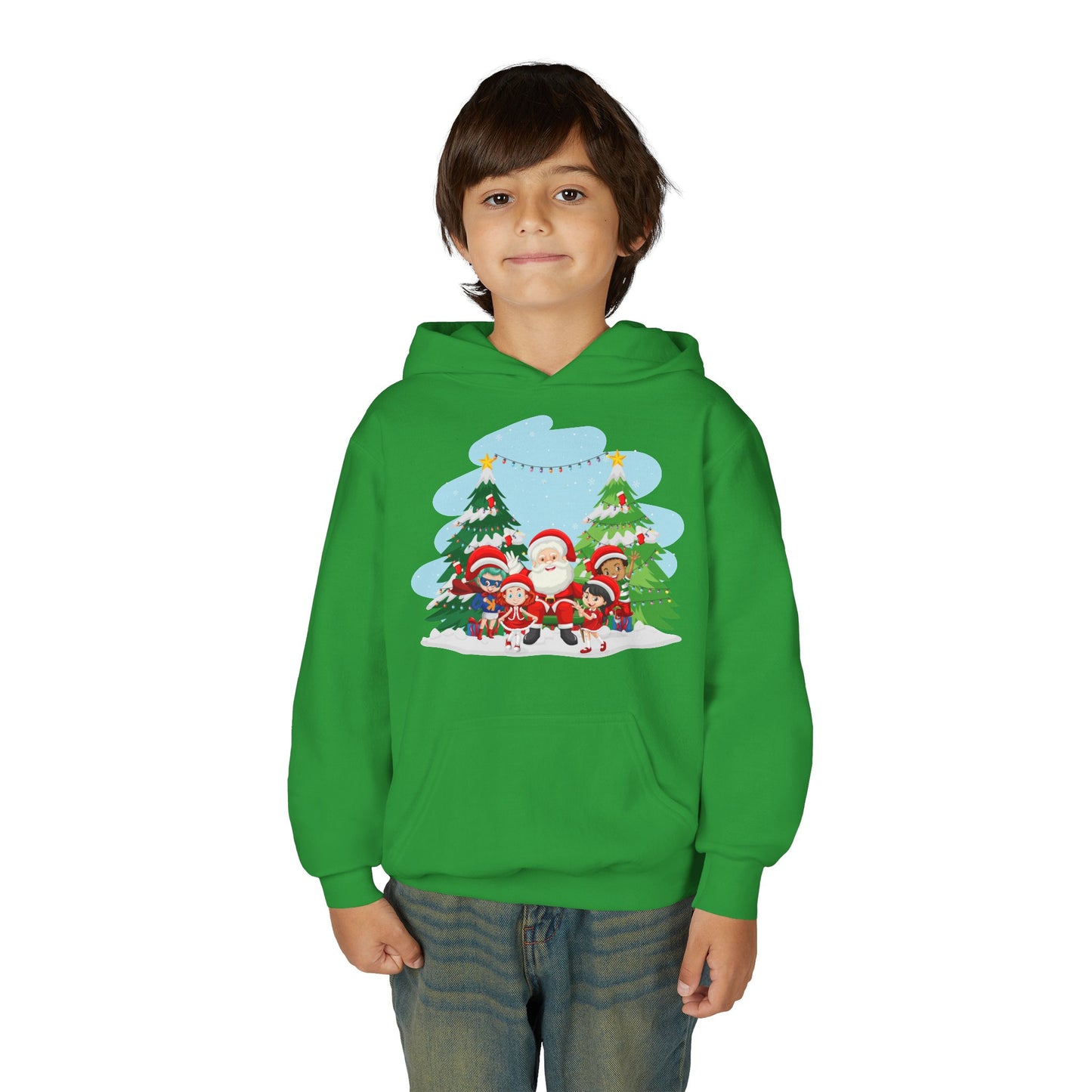 Youth Heavy Blend Hooded Sweatshirt - Super kiddo with santa claus