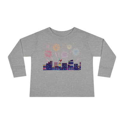 Toddler Long Sleeve Tee - Super kiddo with fireworks - [[{"value":"Wonderwear Kid"}]]