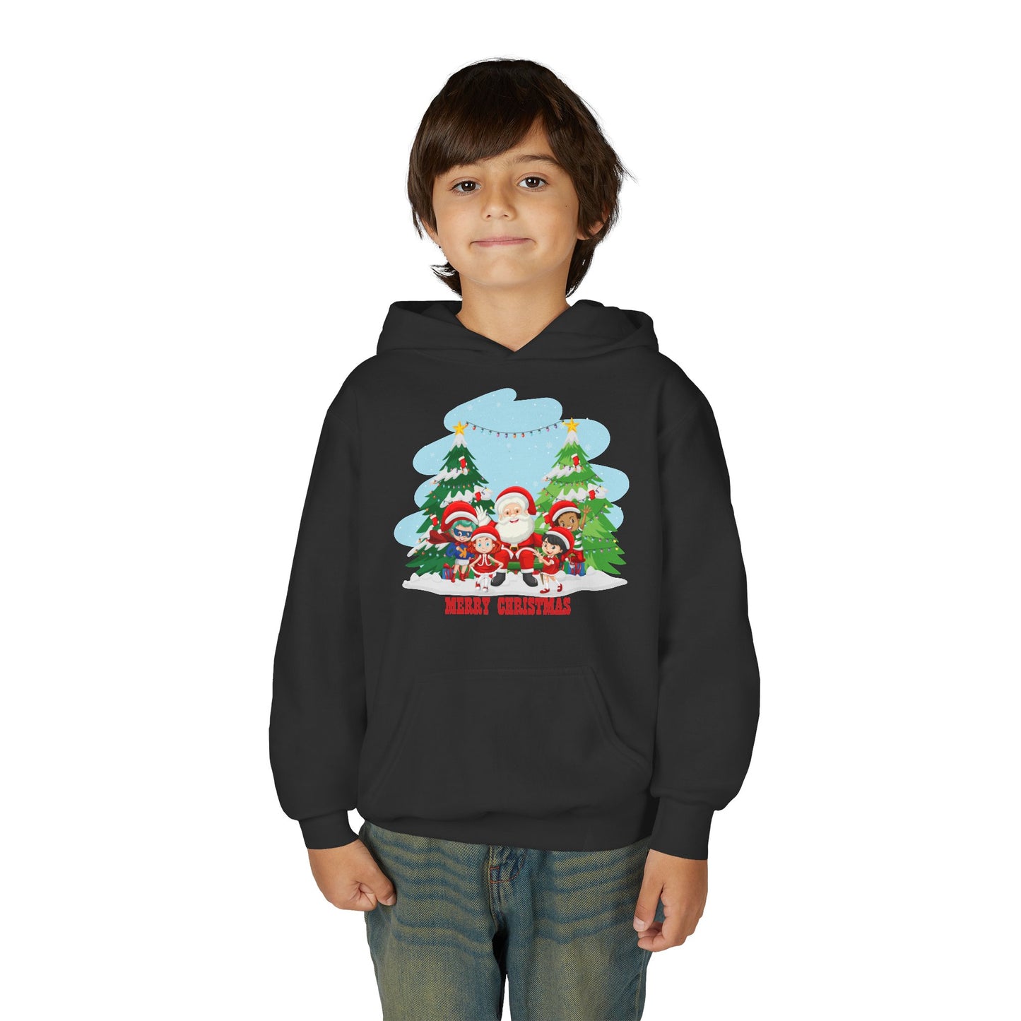 Youth Heavy Blend Hooded Sweatshirt - Super kiddo with santa claus Merry christmas