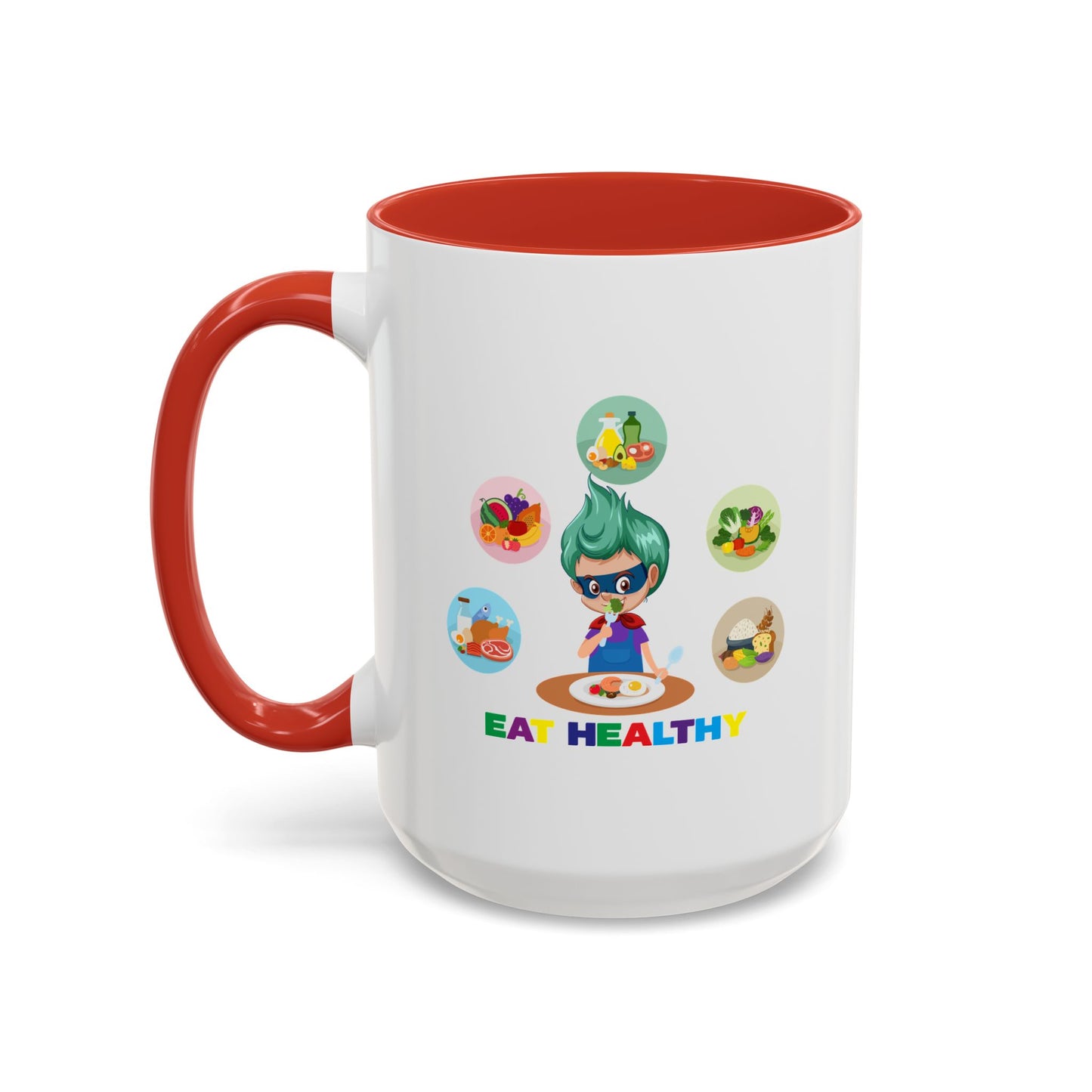 Accent Coffee Mug - Supper kiddo showing healthy food to eat