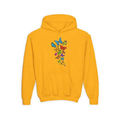 Youth Heavy Blend Hooded Sweatshirt - Group of colorful butterflies Printify