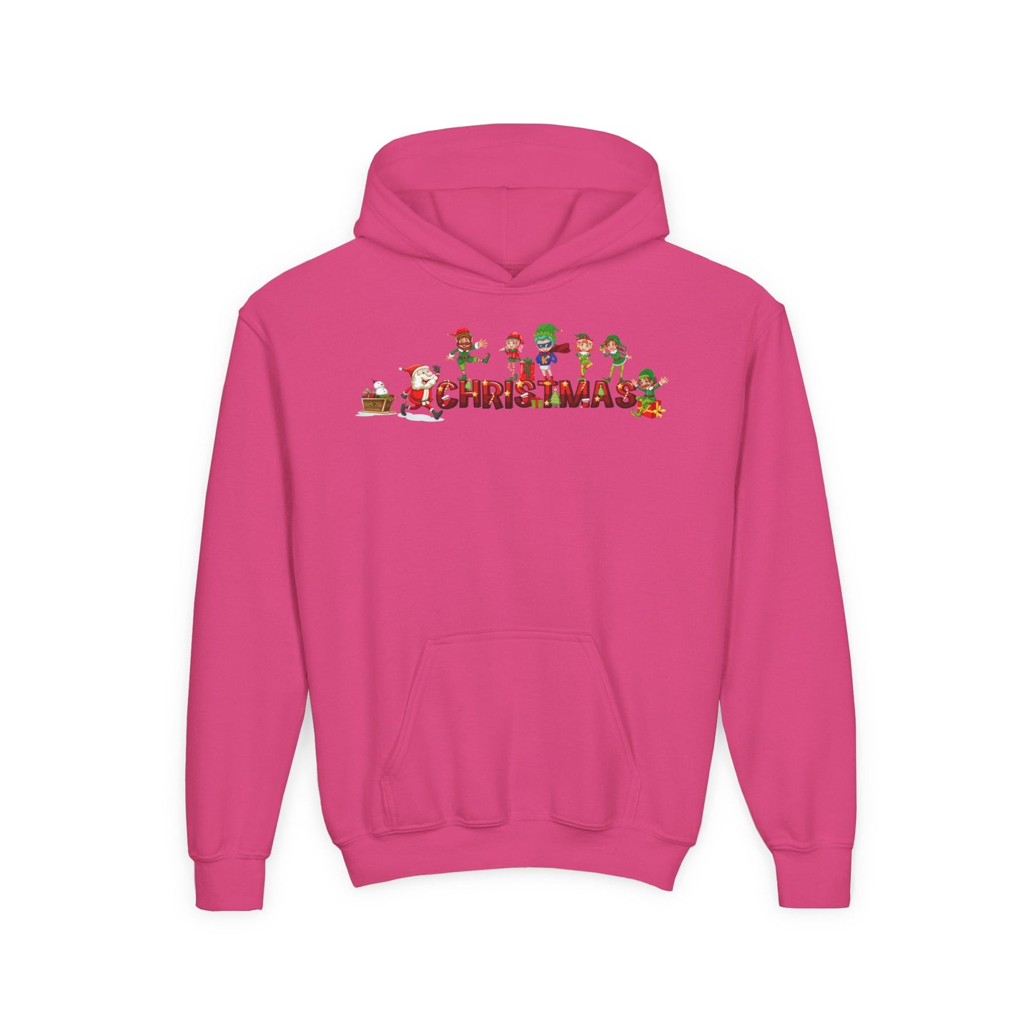 Youth Heavy Blend Hooded Sweatshirt - Christmas with santa claus and friends