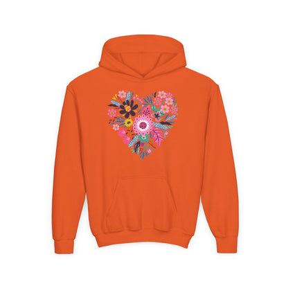 Youth Heavy Blend Hooded Sweatshirt - Flower hearts Printify