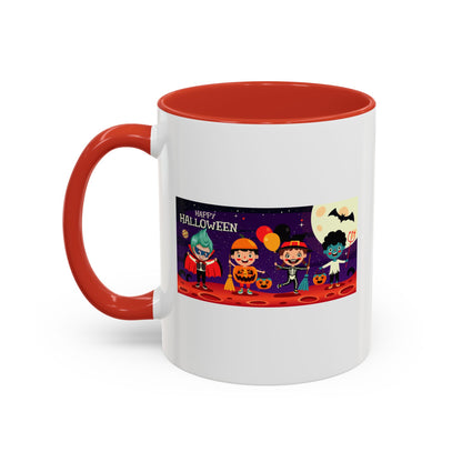 Accent Coffee Mug - Super kiddo with friends on holloween - [[{"value":"Wonderwear Kid"}]]