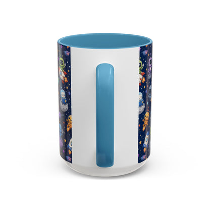 Galactic Robots Accent Coffee Mug — Cute Space Astronaut Pattern (11/15 oz)
